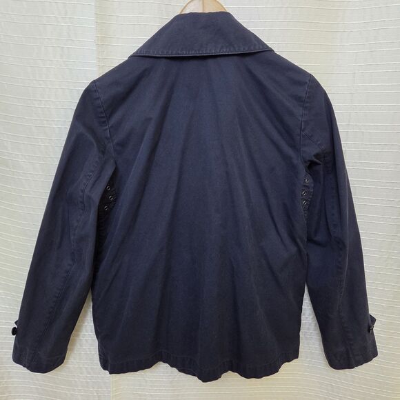 GAP Short Macintosh Jacket Barn Coat Canvas Navy Women’s L - Picture 2 of 10